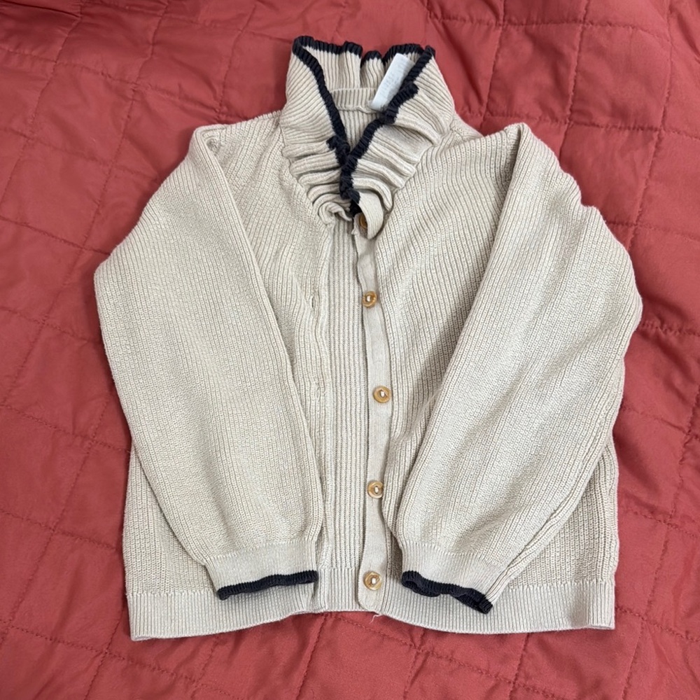H&M Cream and Black Cardigan with Full-Length Zipper